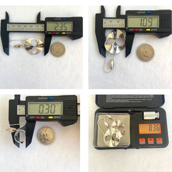 Sterling Silver 925 Artisan Modernist Style Infinity Disc Dangle Drop Earrings - Picture 10 of 16